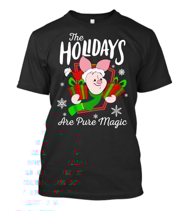 The Holidays Are Pure Magic Piglet Snowflakes Presents Santa Hat T-Shirt