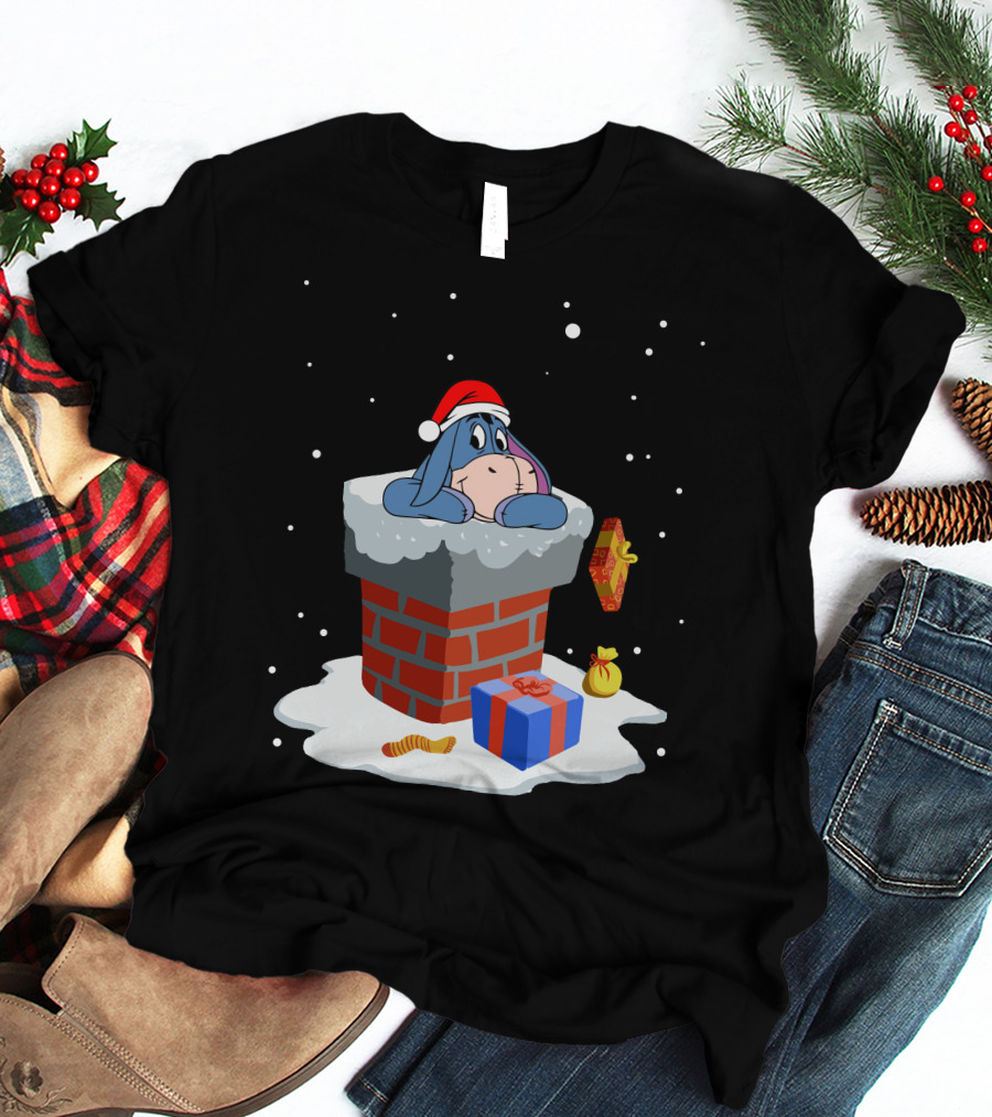 Eeyore Santa Chimney Christmas Gifts Snowflakes T-Shirt