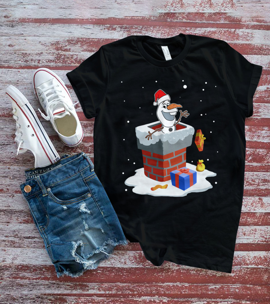 Olaf Santa Chimney Surprise Christmas Snowman T-Shirt