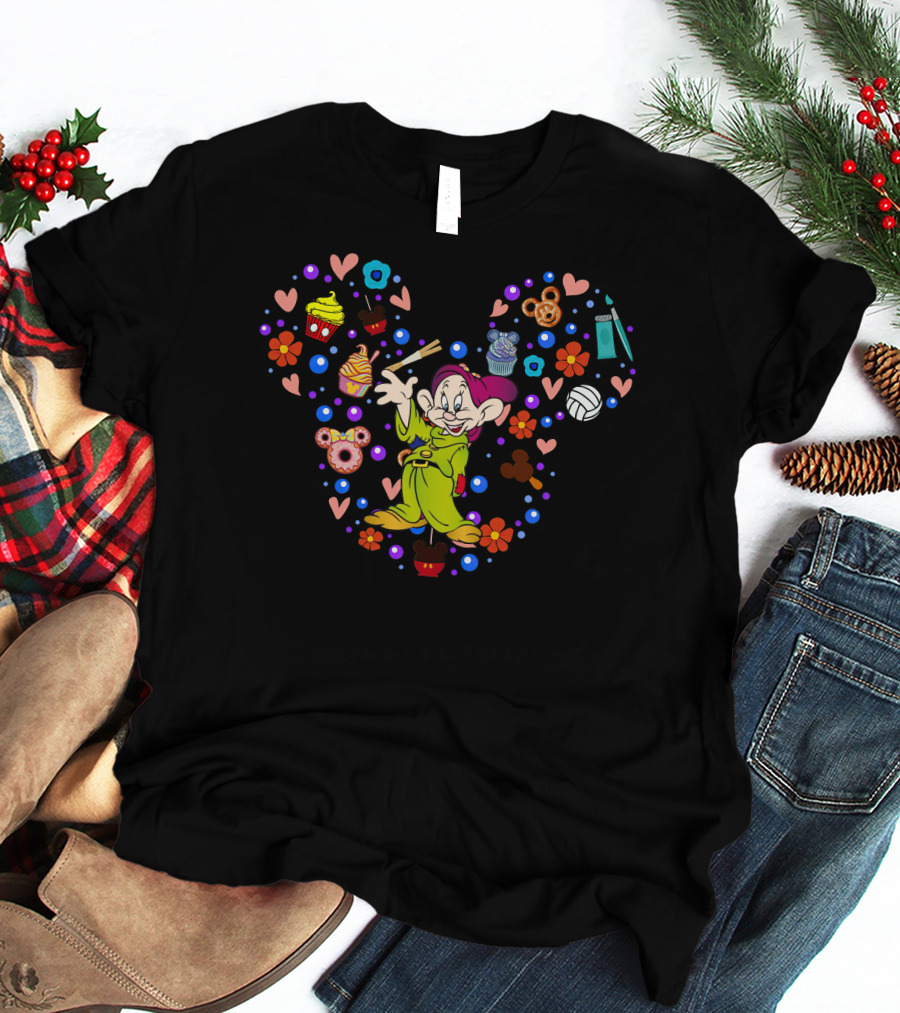 Dopey Mickey Mouse Ears With Hearts And Desserts T-Shirt