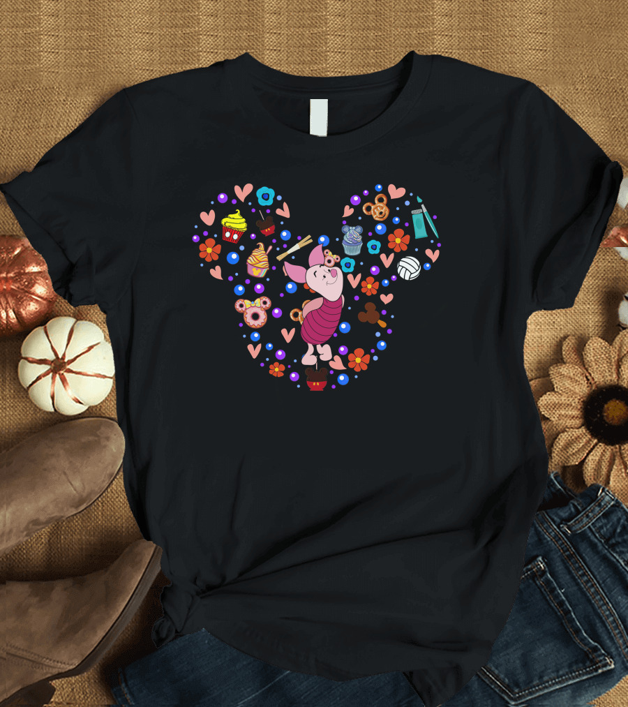 Piglet Mickey Mouse Heart Disney Cupcakes And Flowers T-Shirt