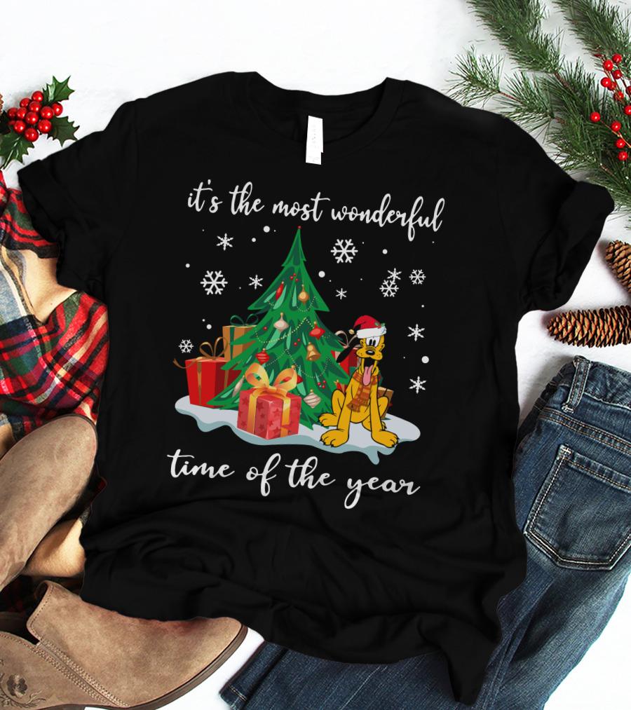It's The Most Wonderful Time Of The Year Pluto Christmas Tree Snowflakes Gifts T-Shirt