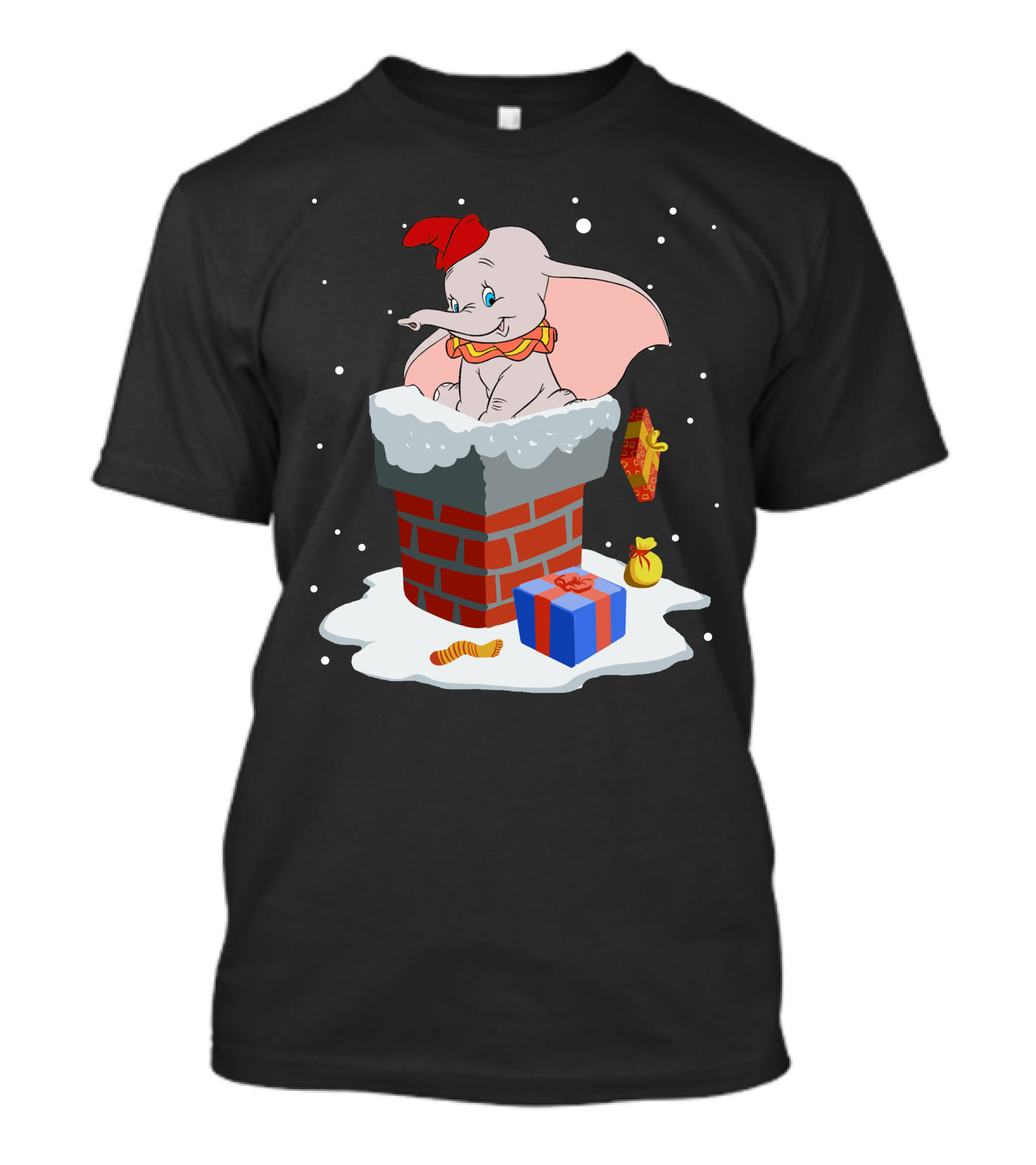 Dumbo Christmas Chimney Scene With Gifts And Snowflakes T-Shirt