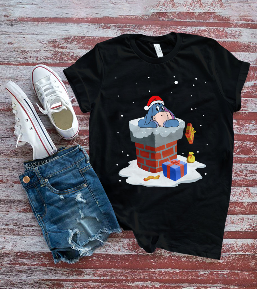 Eeyore Christmas Santa Hat Chimney Presents T-Shirt
