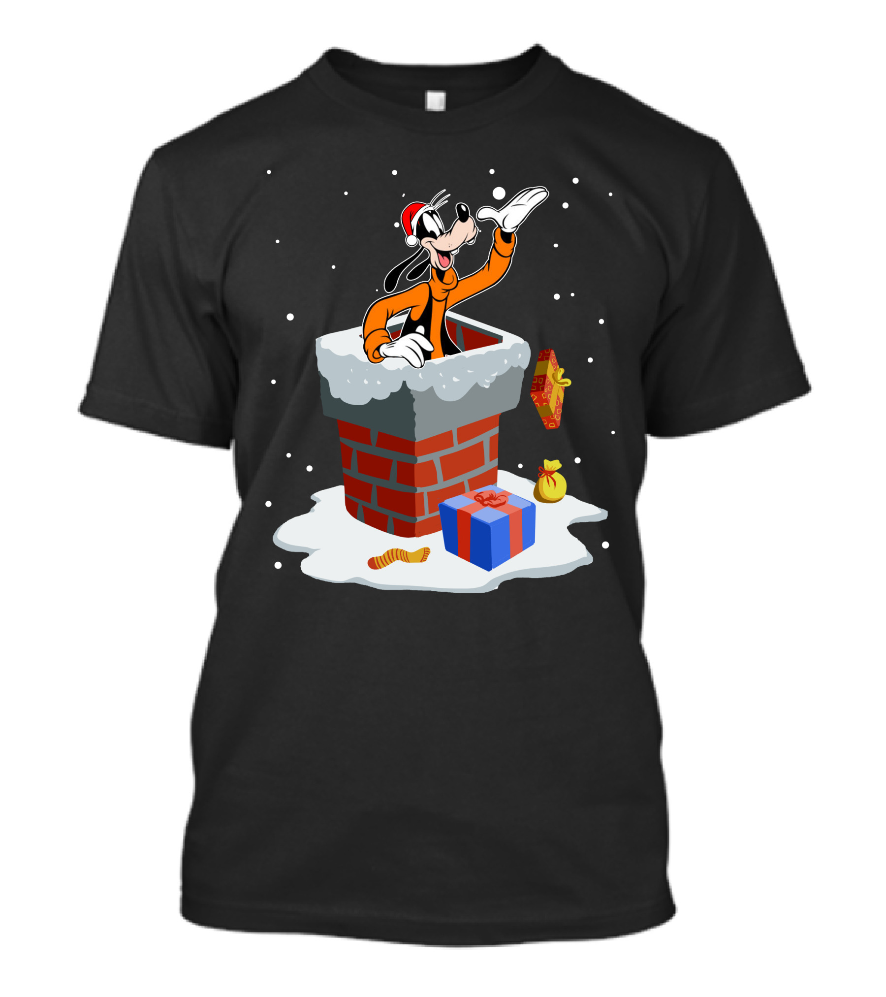 Goofy Santa Chimney Christmas Presents Snow T-Shirt