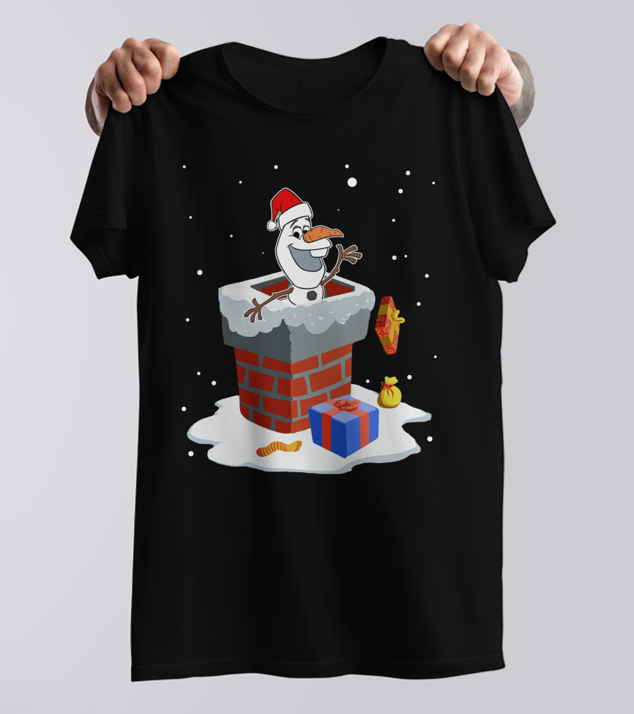 Olaf Christmas Santa Chimney Snowman With Gifts T-Shirt