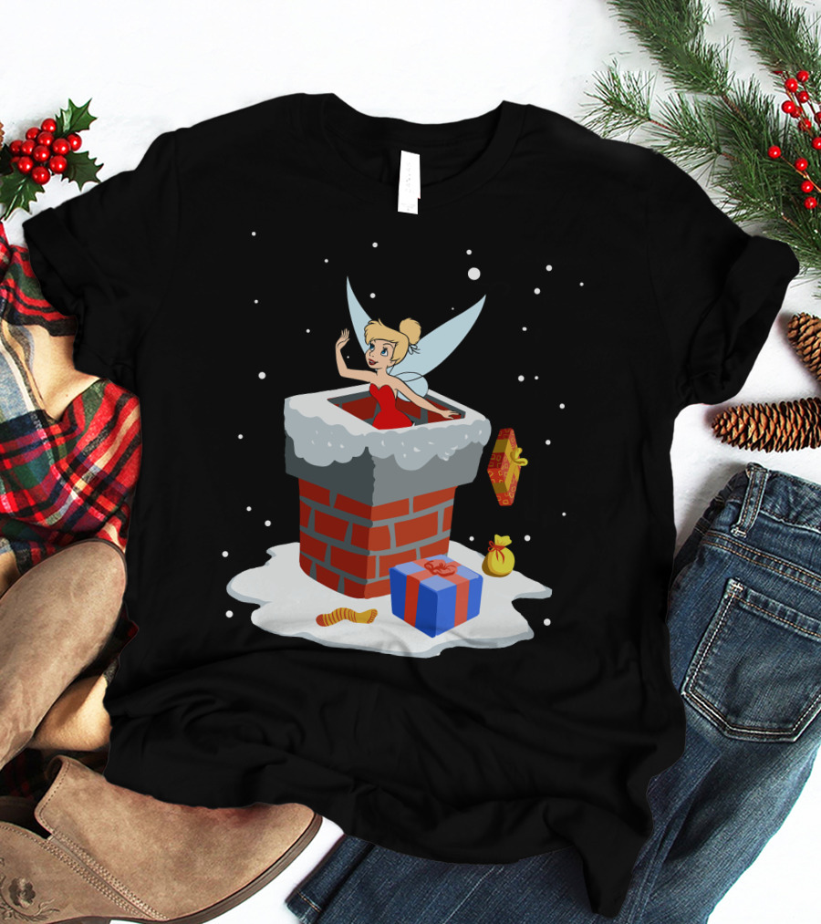 Tinker Bell Christmas Chimney Gifts Snowflakes T-Shirt