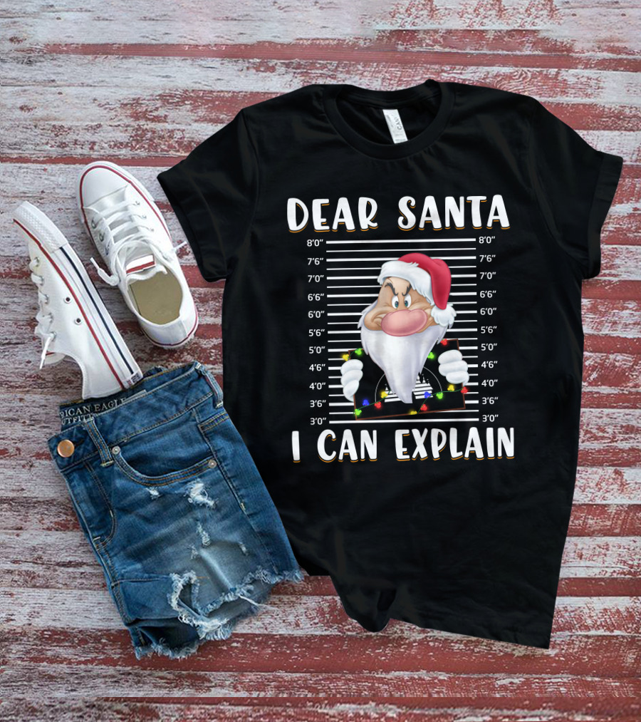 Dear Santa I Can Explain Grumpy Mugshot Christmas Santa Hat T-Shirt
