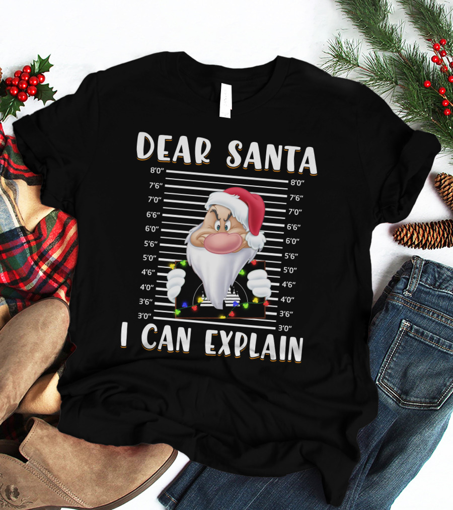 Dear Santa I Can Explain Grumpy Mugshot Christmas Santa Hat T-Shirt