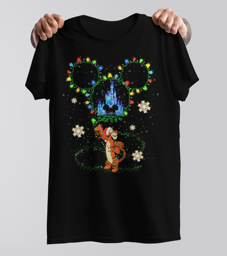 Tigger Disney Christmas Castle Lights Snowflakes Mickey Ears T-Shirt