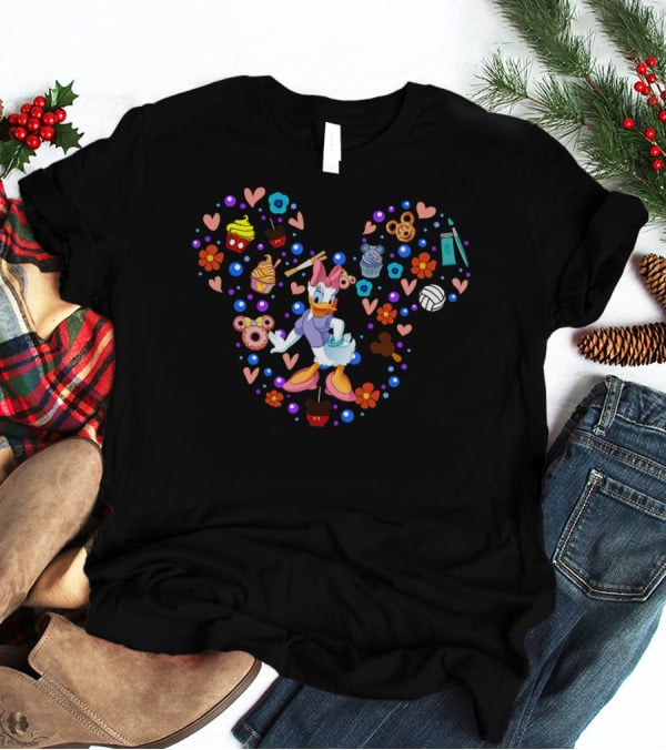 Daisy Duck Heart Icon With Sweets And Flowers T-Shirt