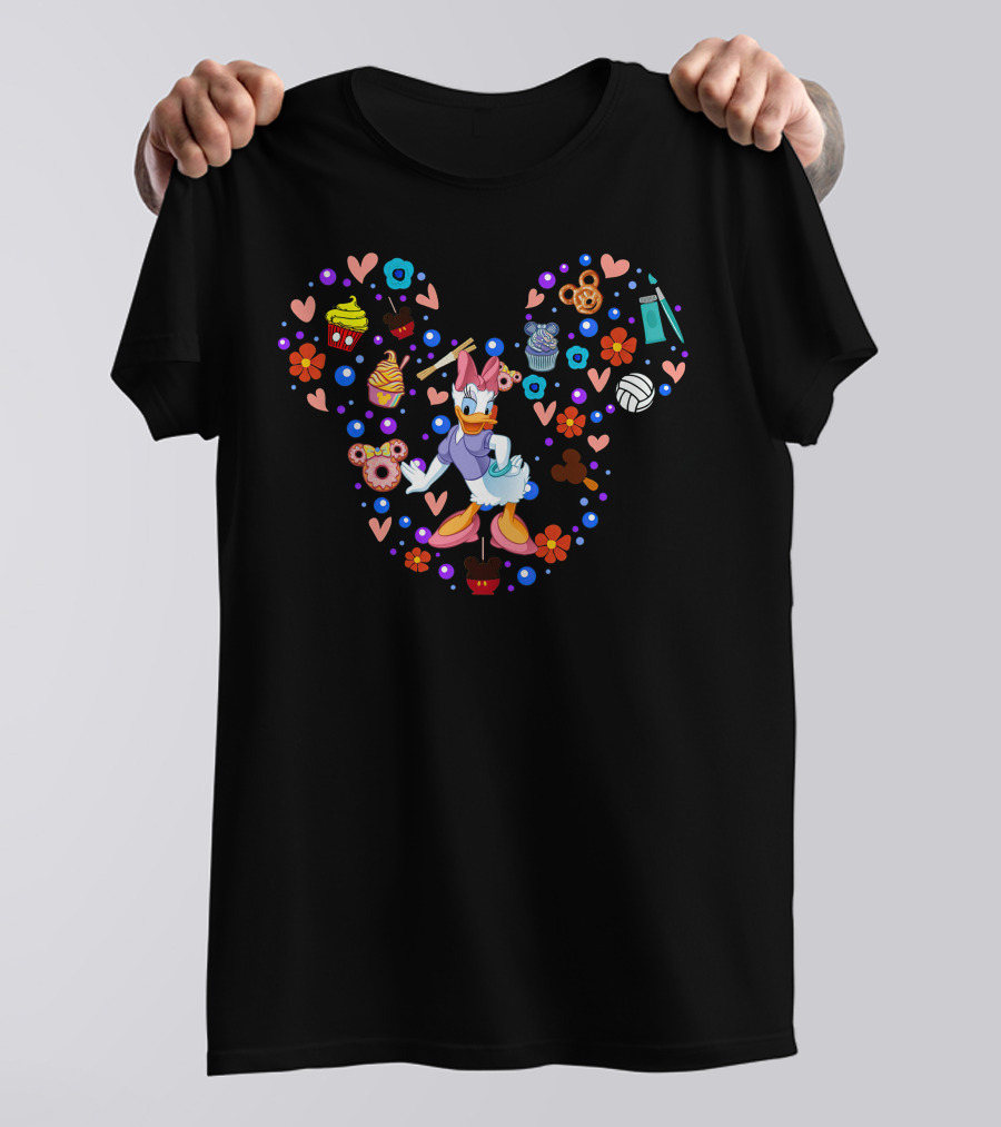 Daisy Duck Heart Icon With Sweets And Flowers T-Shirt