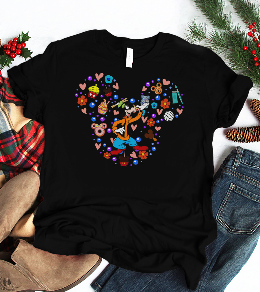 Goofy Heart Symbol With Mickey Mouse Ears And Cupcakes T-Shirt