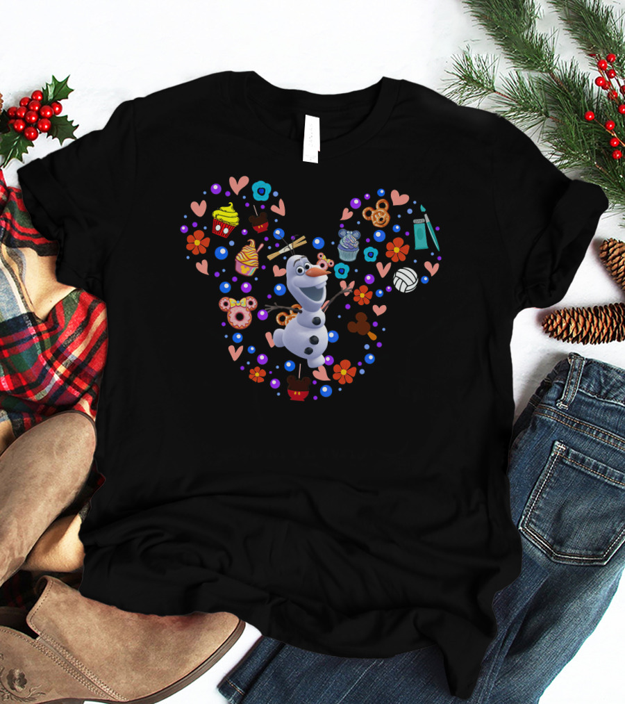 Olaf Disney Mickey Mouse Treats And Flowers T-Shirt