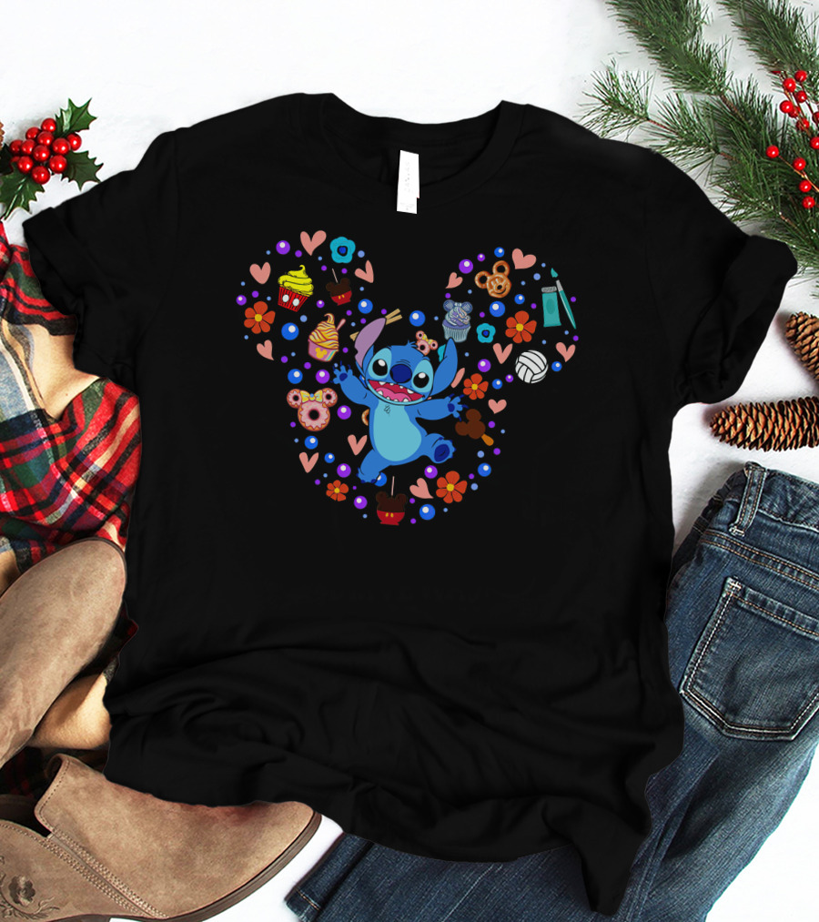 Stitch Disney Heart Cupcake Flowers Yarn T-Shirt