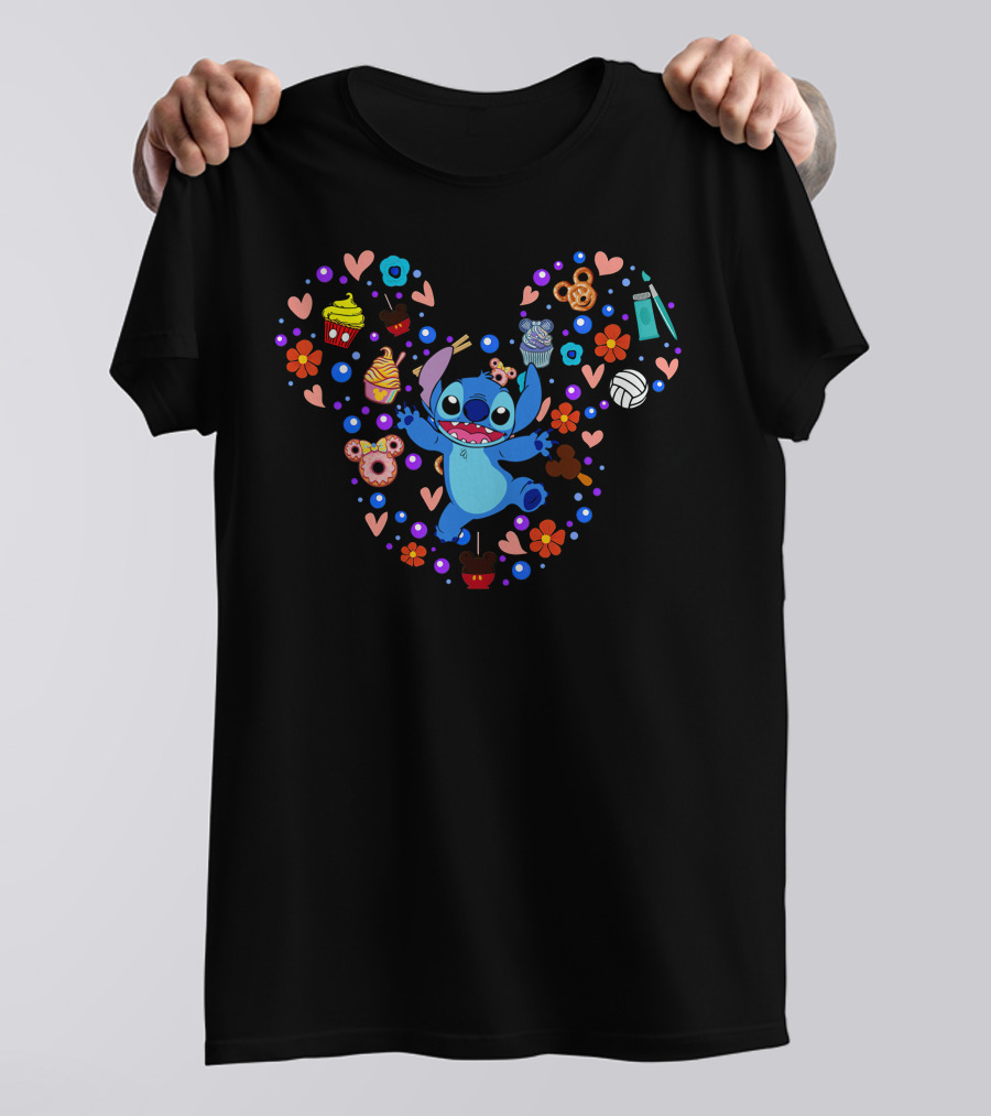 Stitch Disney Heart Cupcake Flowers Yarn T-Shirt