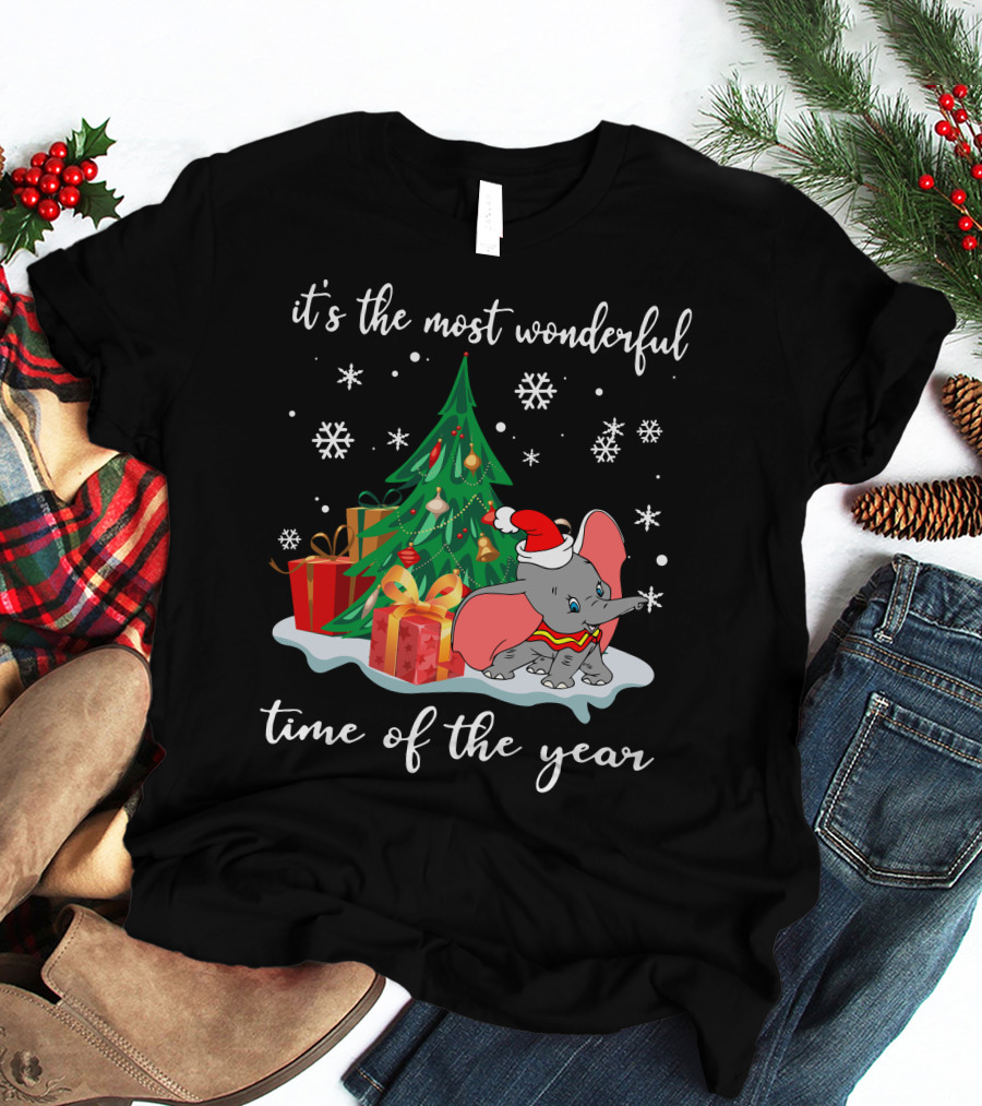 It's The Most Wonderful Time Of The Year Dumbo Christmas Tree Snowflakes T-Shirt