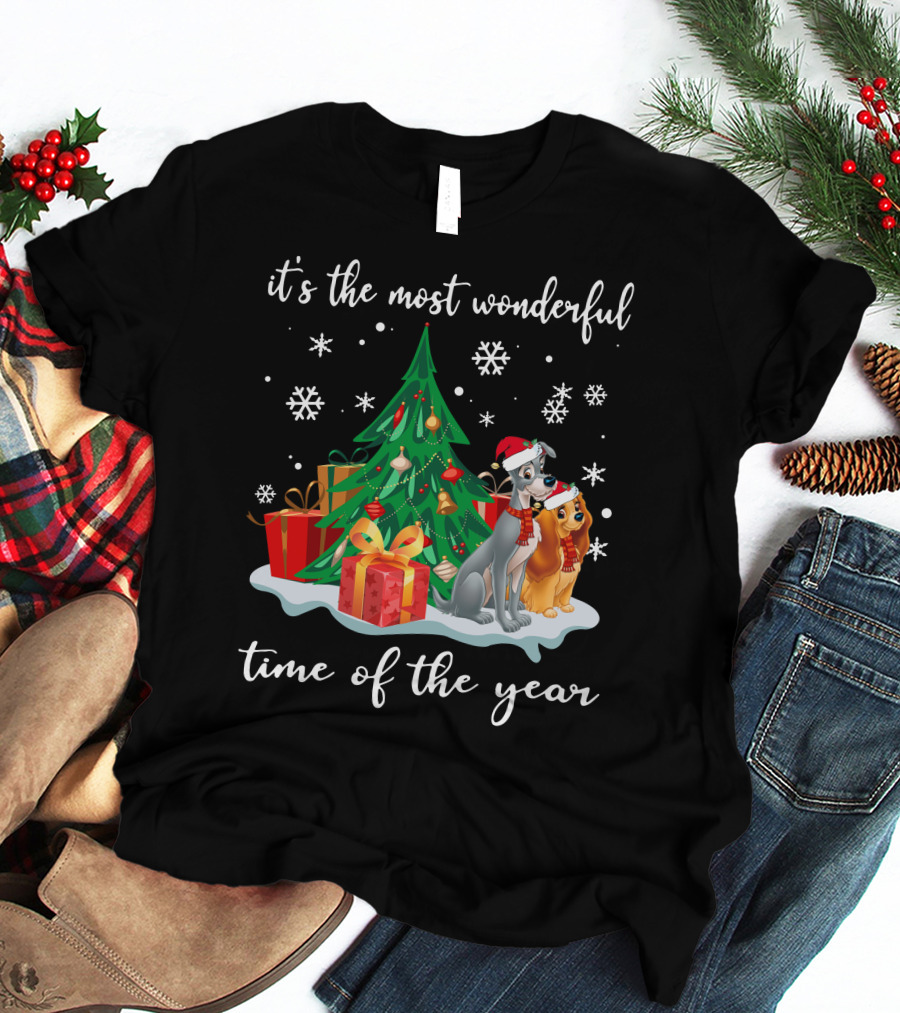 It's The Most Wonderful Time Of The Year Lady And The Tramp Christmas Tree And Presents T-Shirt