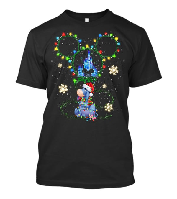 Eeyore Disney Christmas Mickey Lights Castle Snowflakes T-Shirt