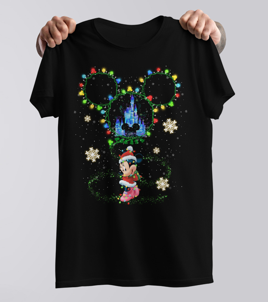Minnie Mouse Christmas Holiday Lights Castle Snowflakes T-Shirt