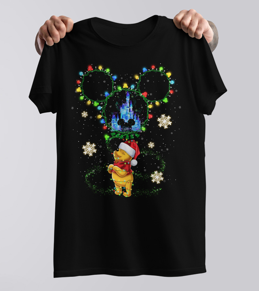 Pooh Christmas Castle Lights Fantasy Snowflakes Holiday Magic T-Shirt