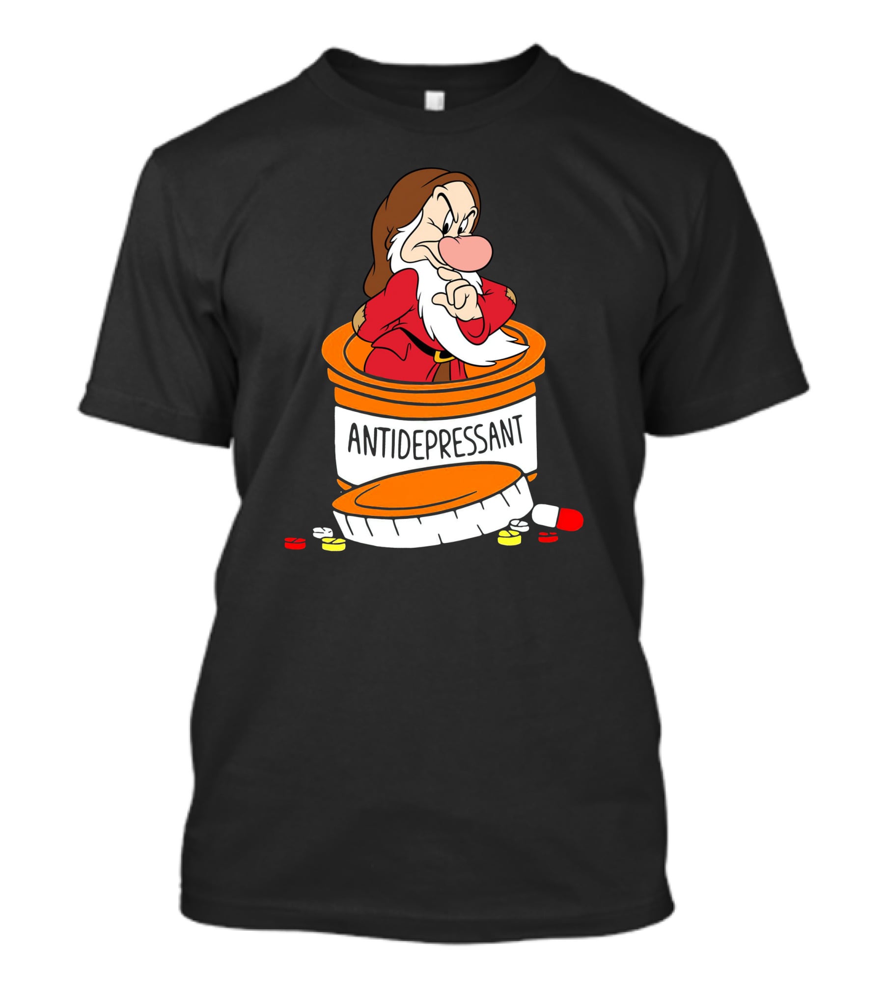 Grumpy Antidepressant Bottle Cartoon Character T-Shirt