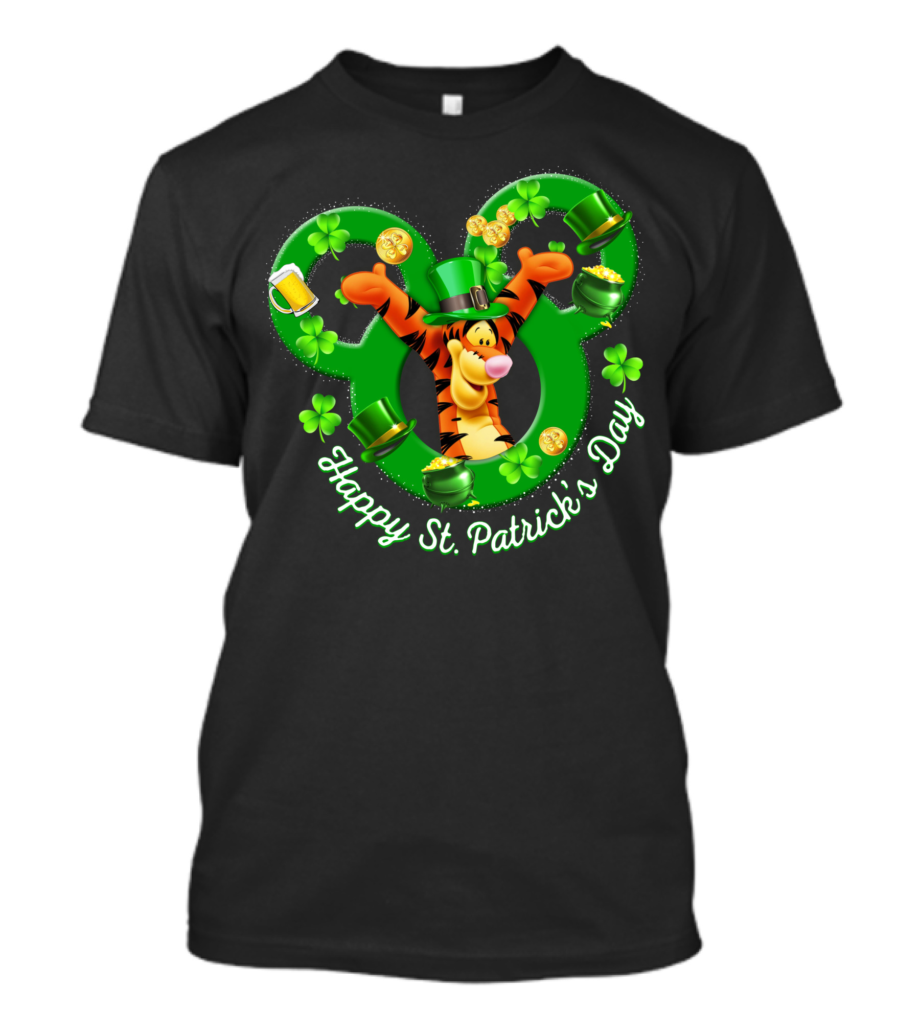 Tigger Happy St. Patrick's Day Mickey Ears Clover And Gold Coins T-Shirt