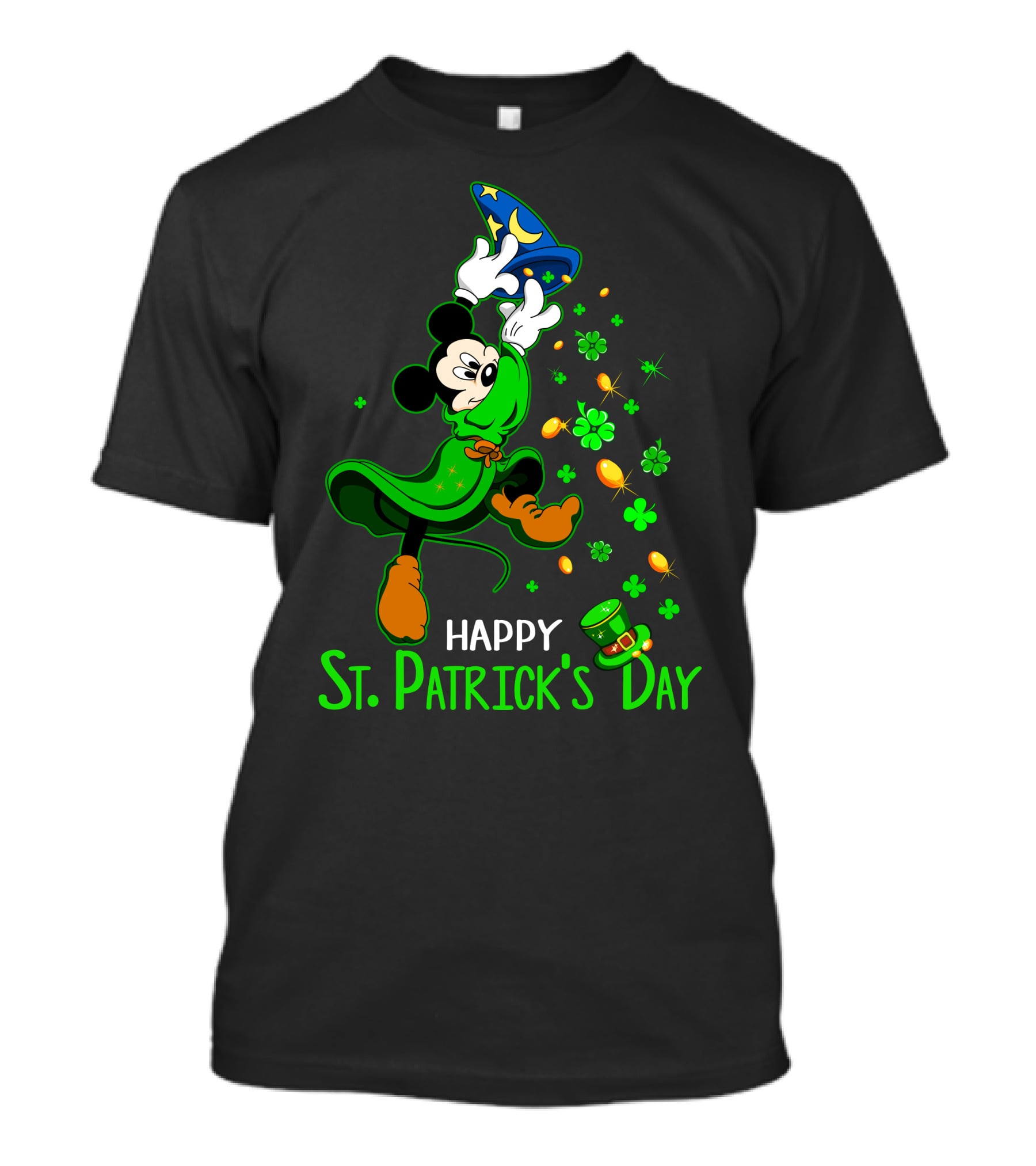 Happy St. Patrick's Day Fantasia Mickey With Shamrocks And Coins T-Shirt