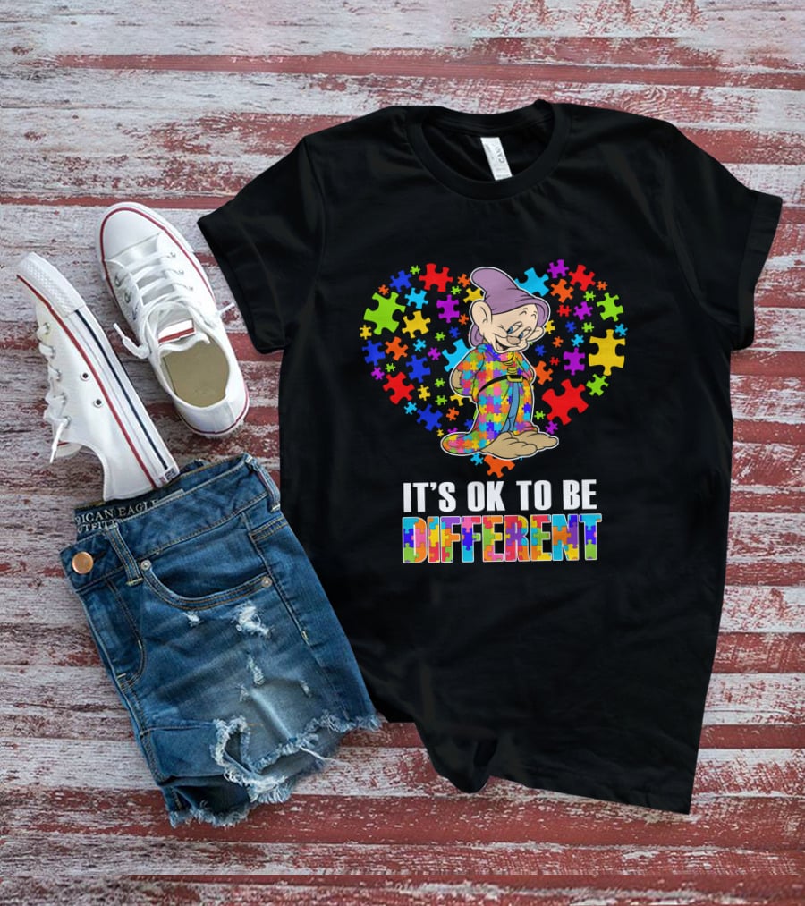 It's Ok To Be Different Dopey Puzzle Heart T-Shirt