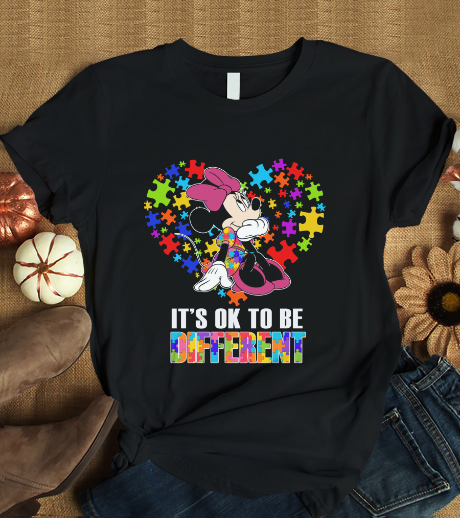 Minnie It's Ok To Be Different Puzzle Heart T-Shirt