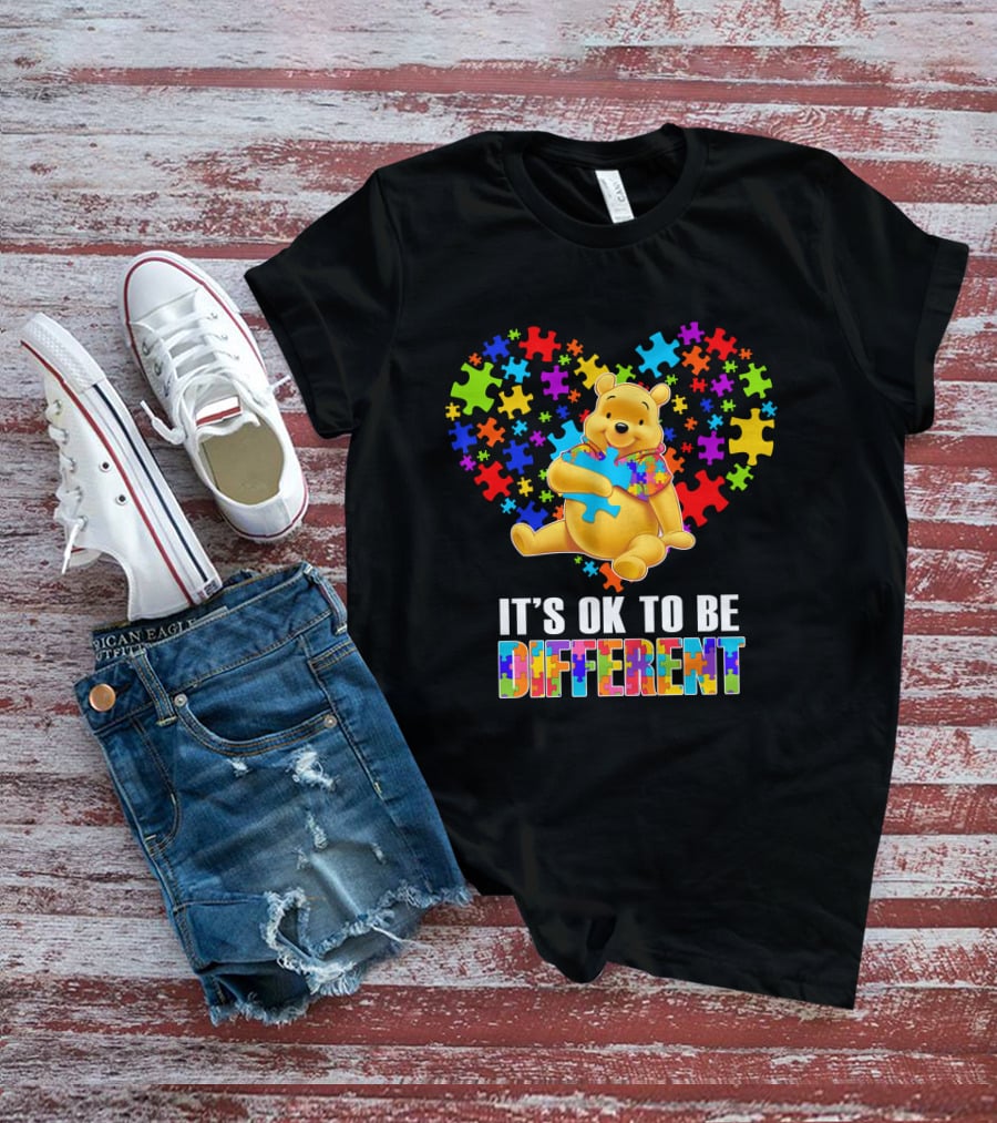 It's Ok To Be Different Pooh Puzzle Heart T-Shirt