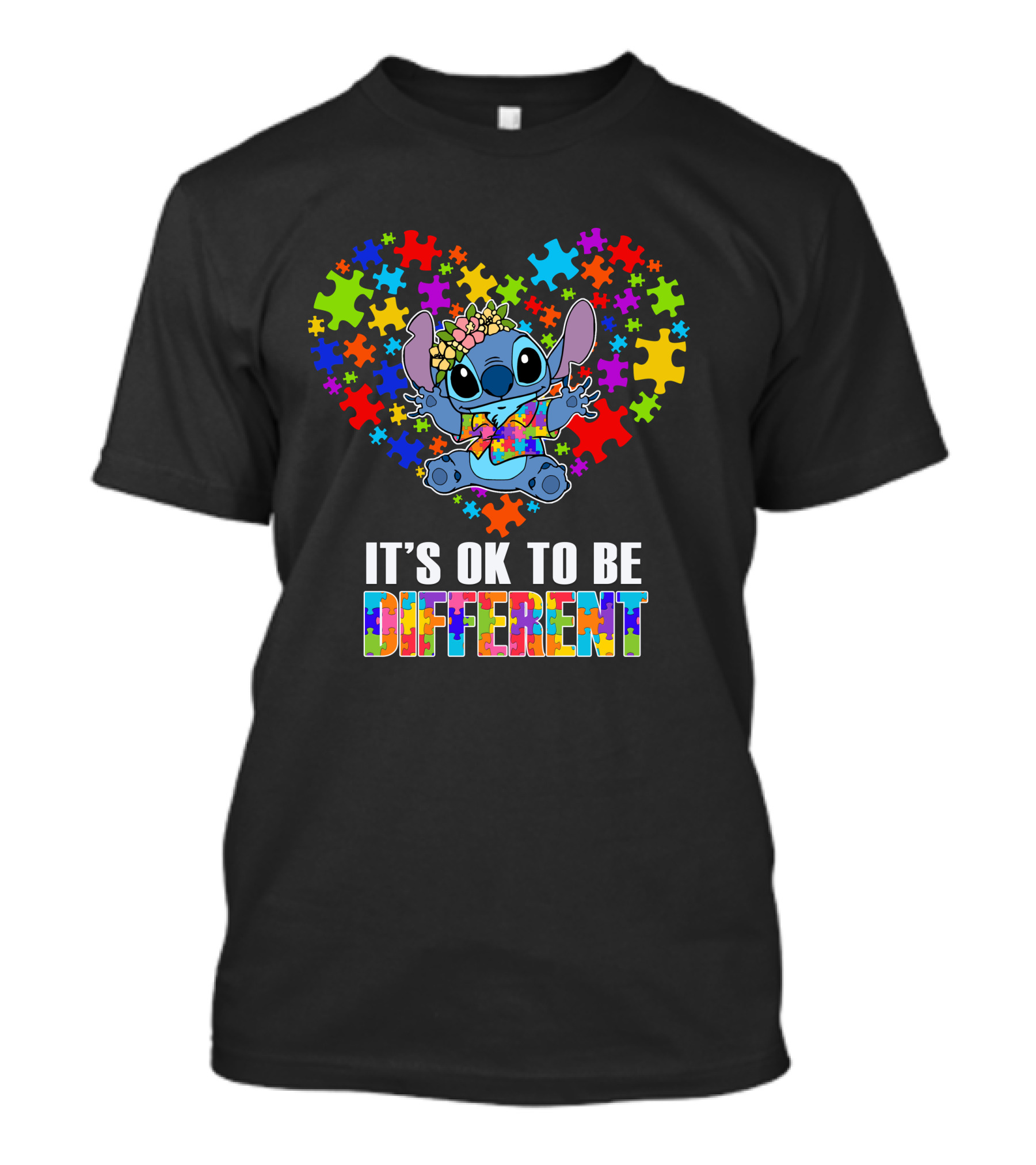 It's Ok To Be Different Stitch Puzzle Heart T-Shirt