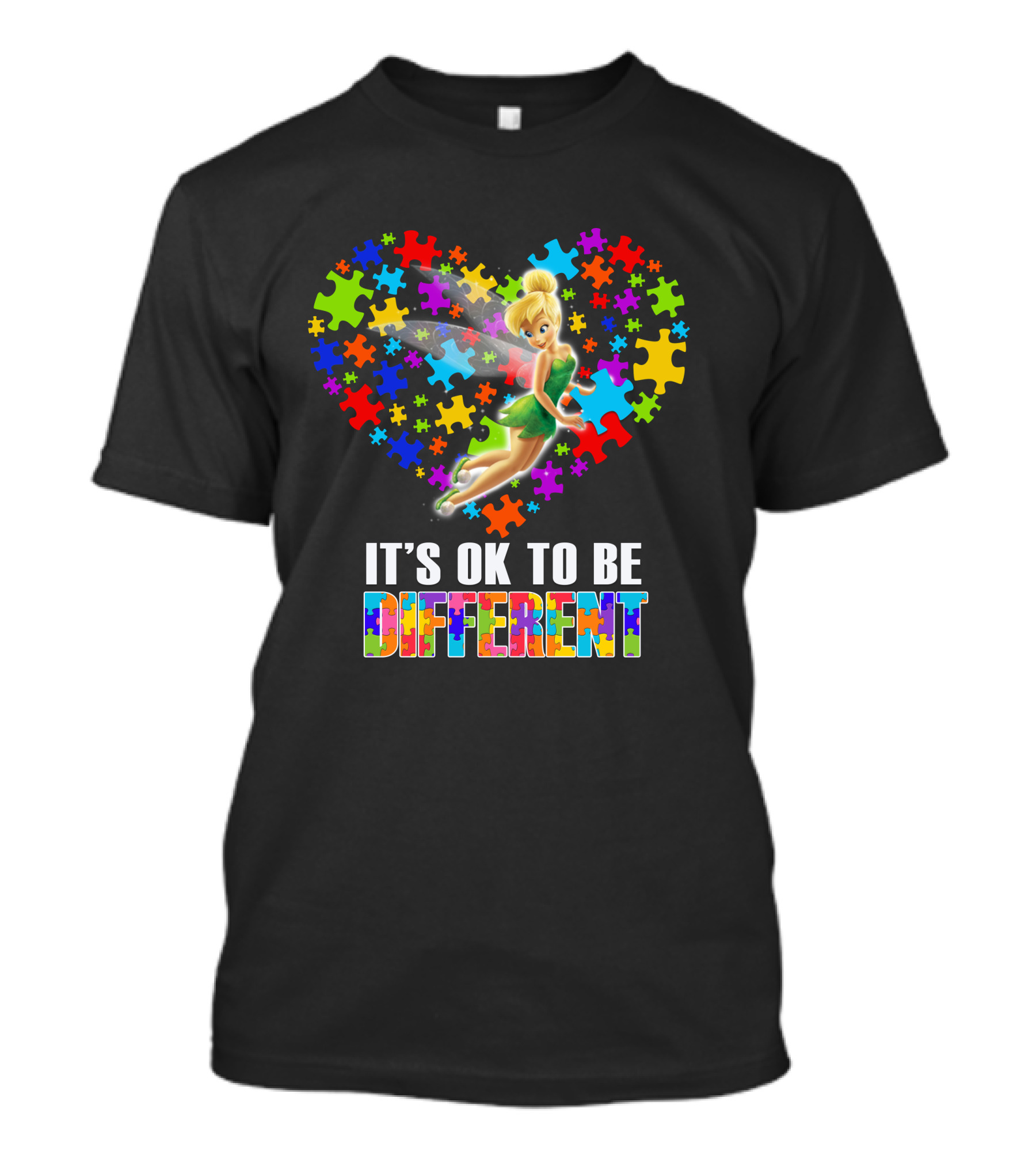 It's Ok To Be Different Tinker Bell Puzzle Heart T-Shirt