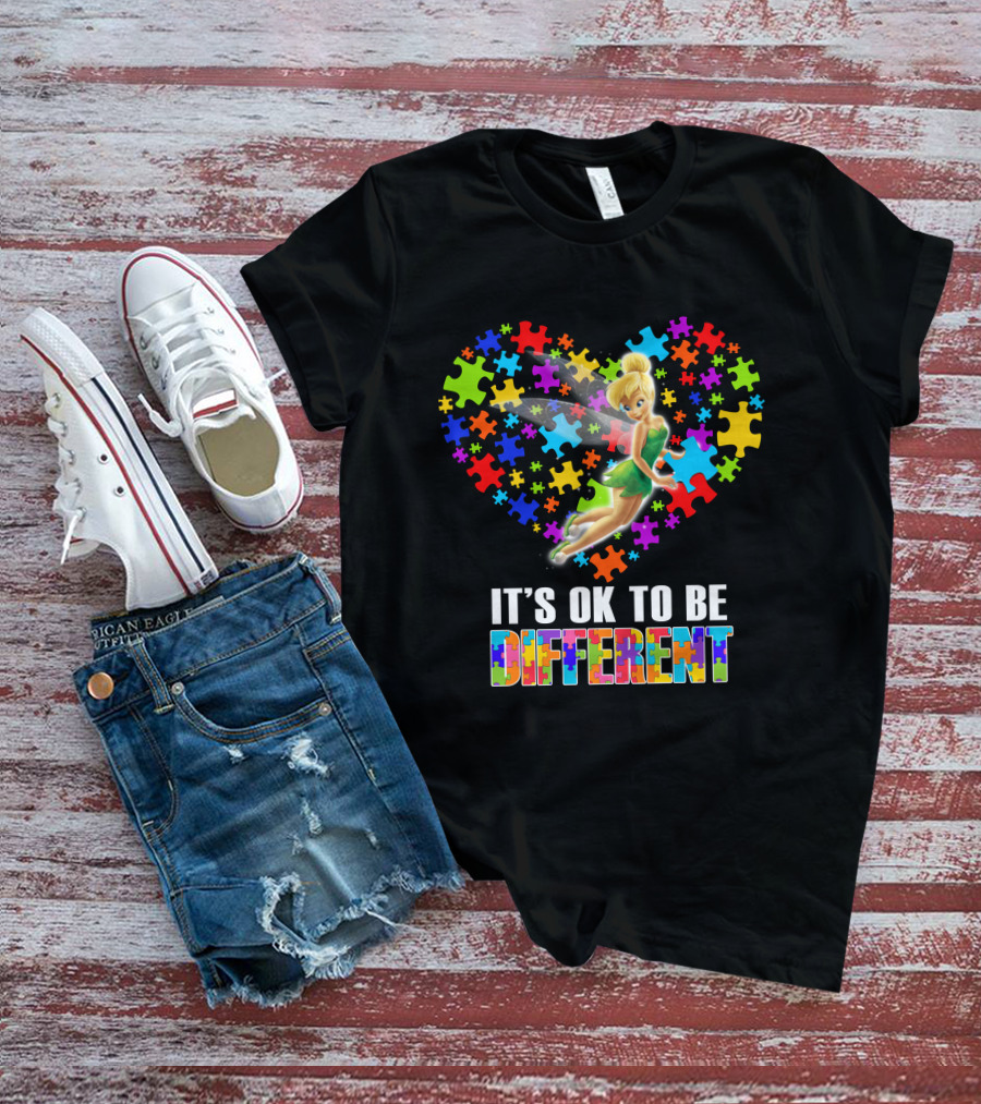 It's Ok To Be Different Tinker Bell Puzzle Heart T-Shirt