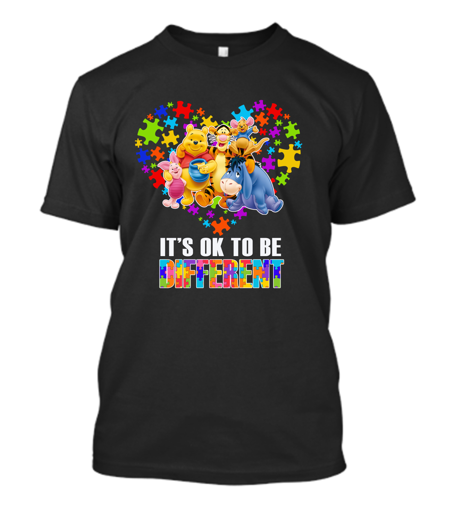 Winnie The Pooh It's Ok To Be Different Puzzle Heart T-Shirt