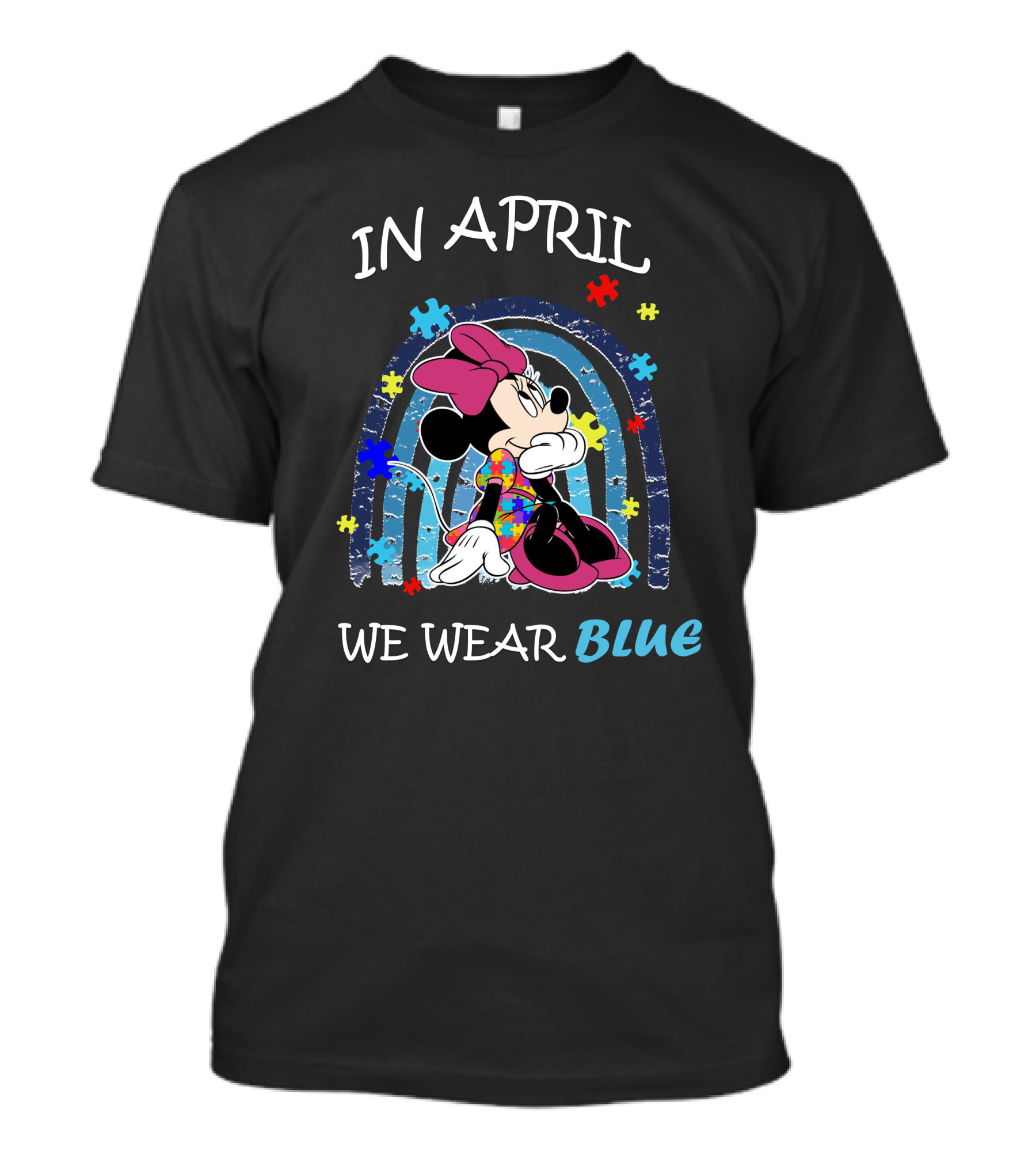 In April We Wear Blue Minnie Mouse Puzzle Pieces T-Shirt