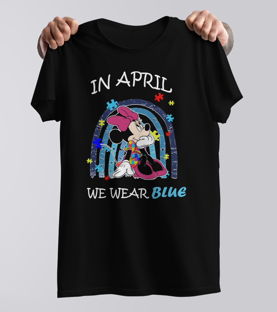In April We Wear Blue Minnie Mouse Puzzle Pieces T-Shirt