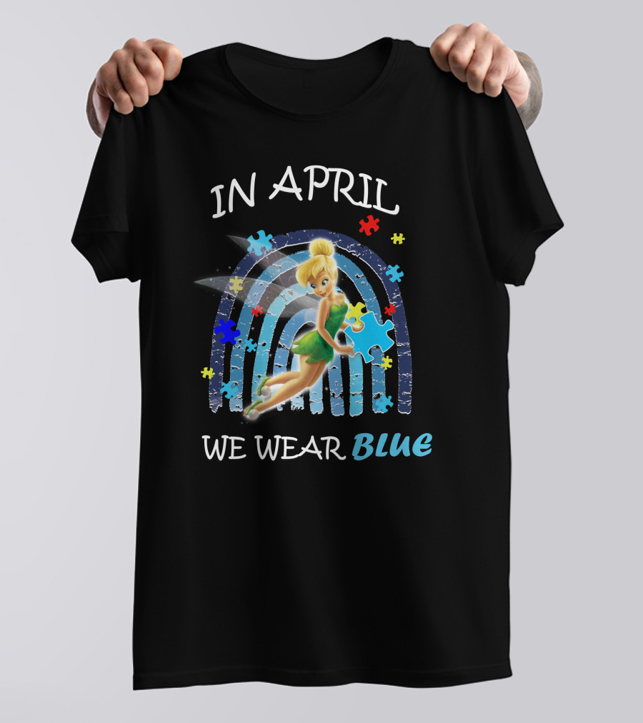 Tinkerbell In April We Wear Blue Puzzle Pieces T-Shirt