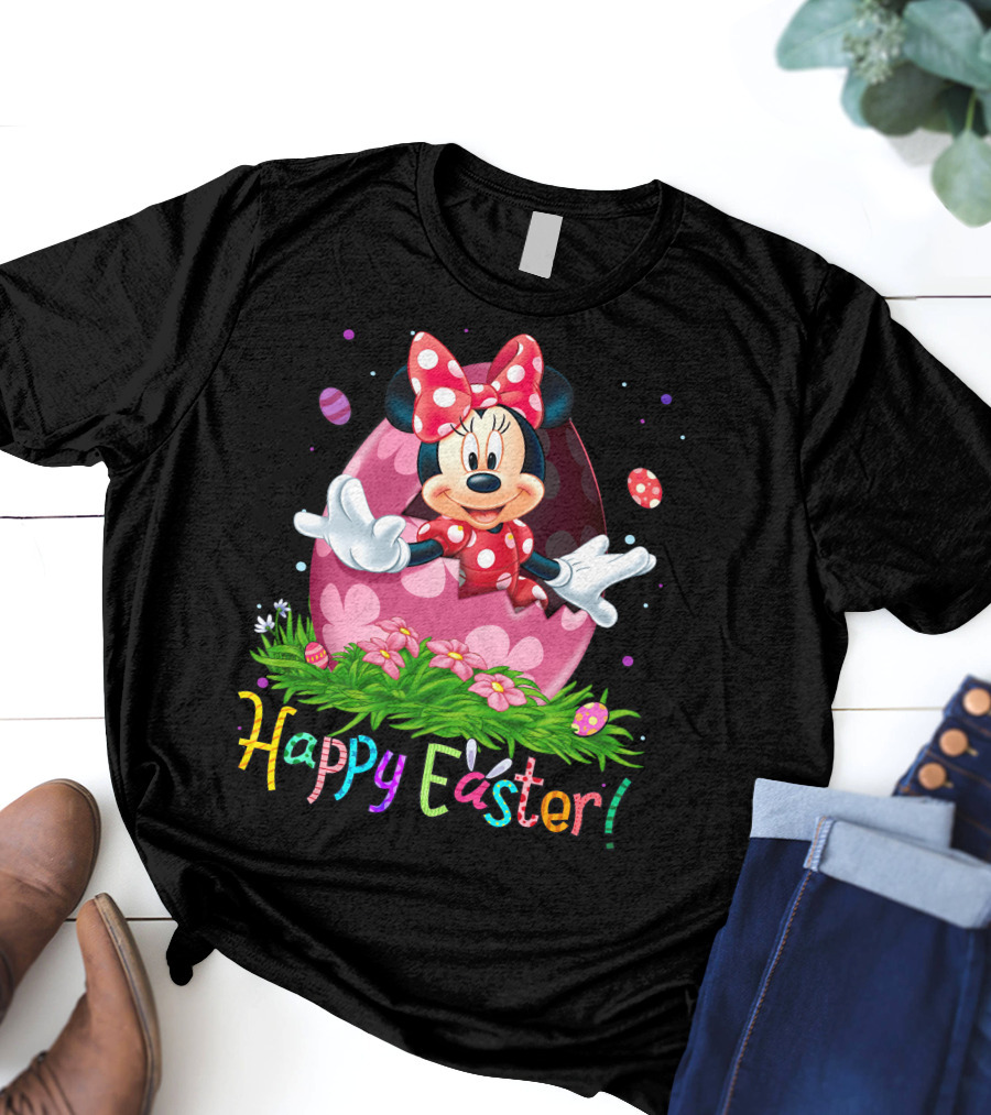 Happy Easter Minnie Mouse Pink Egg Celebration T-Shirt