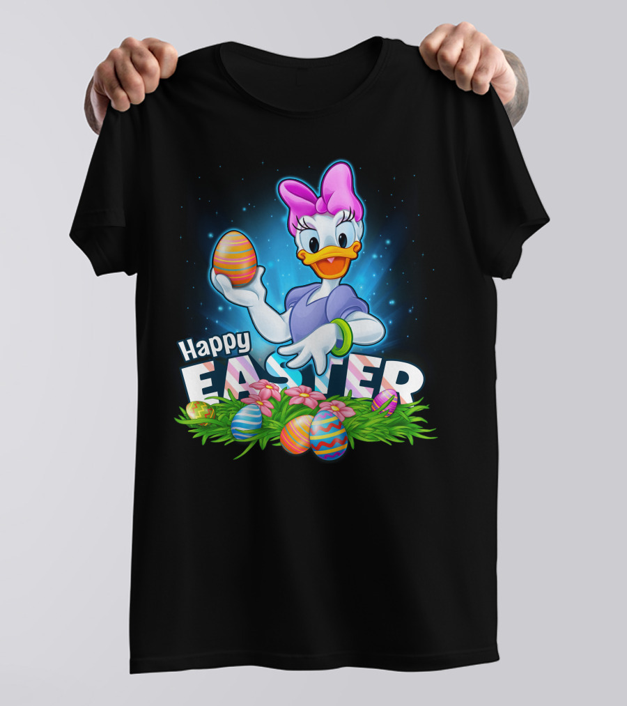 Daisy Duck Celebrating Happy Easter With Colorful Eggs And Flowers T-Shirt