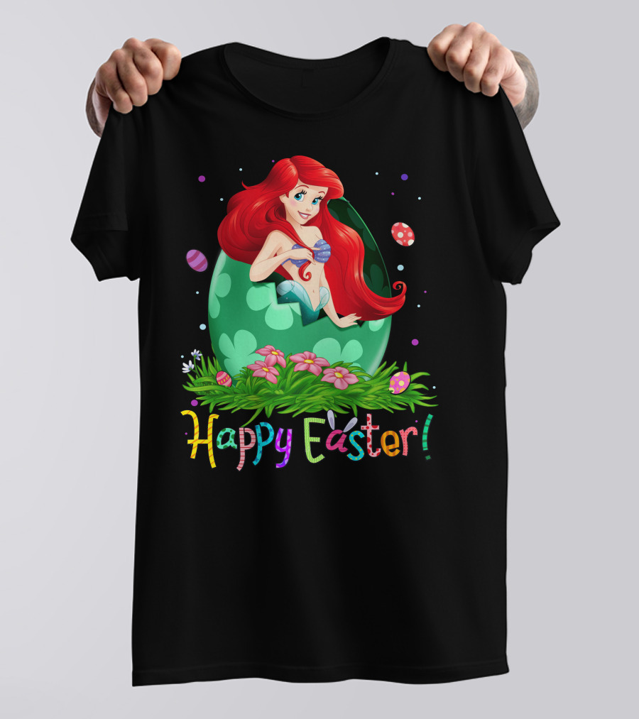 Happy Easter Ariel Egg And Flowers T-Shirt