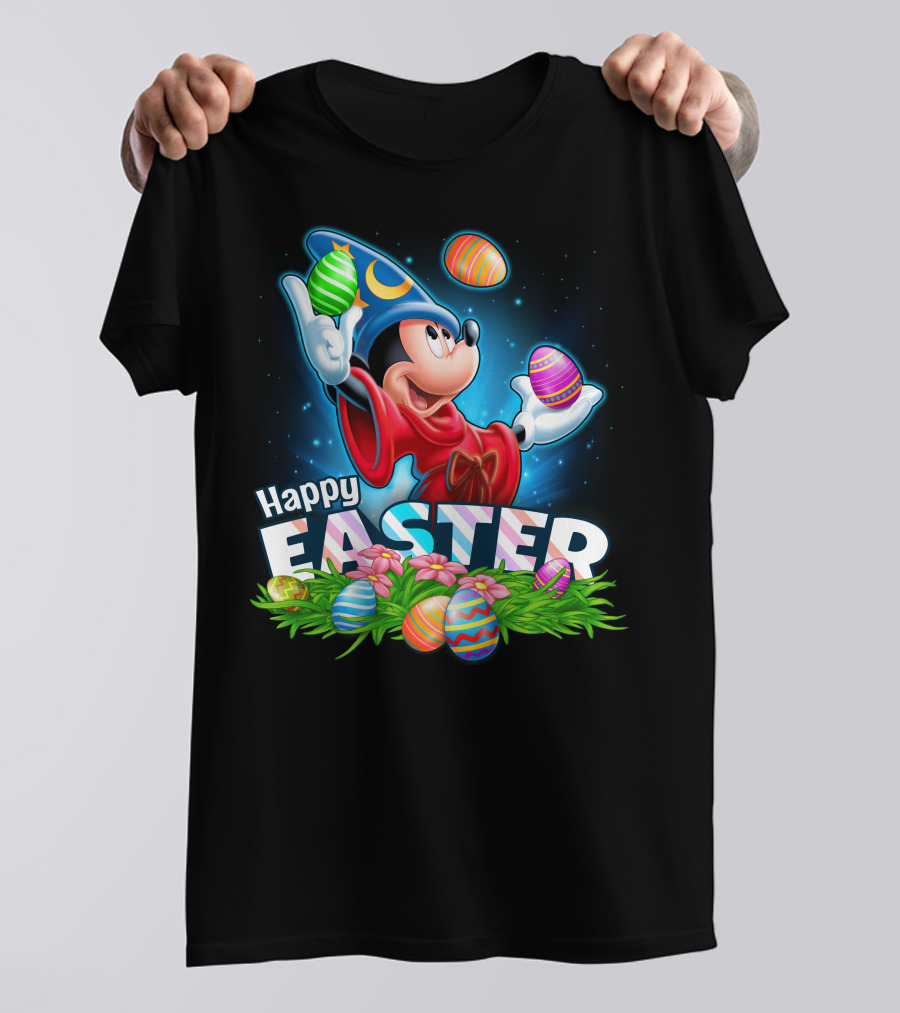 Fantasia Mickey Mouse Sorcerer Hat Juggling Easter Eggs Happy Easter T-Shirt