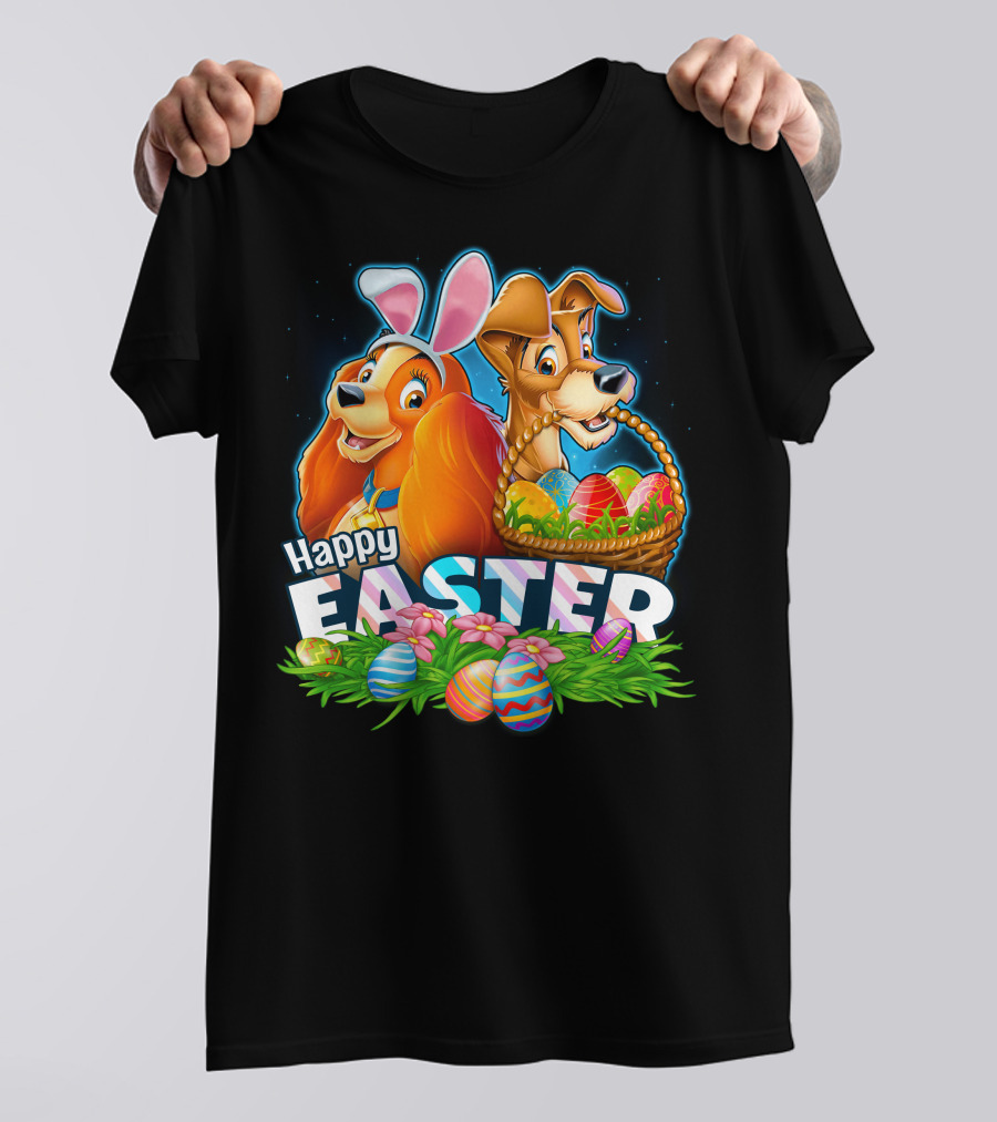 LADY AND THE TRAMP Happy Easter Bunny Ears Basket Eggs T-Shirt