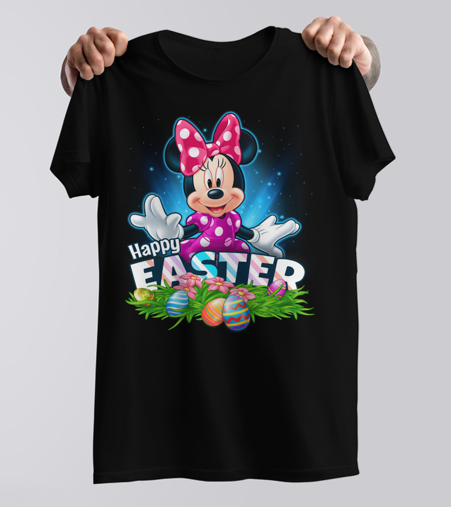 MINNIE Happy Easter Colorful Eggs And Pink Bow T-Shirt