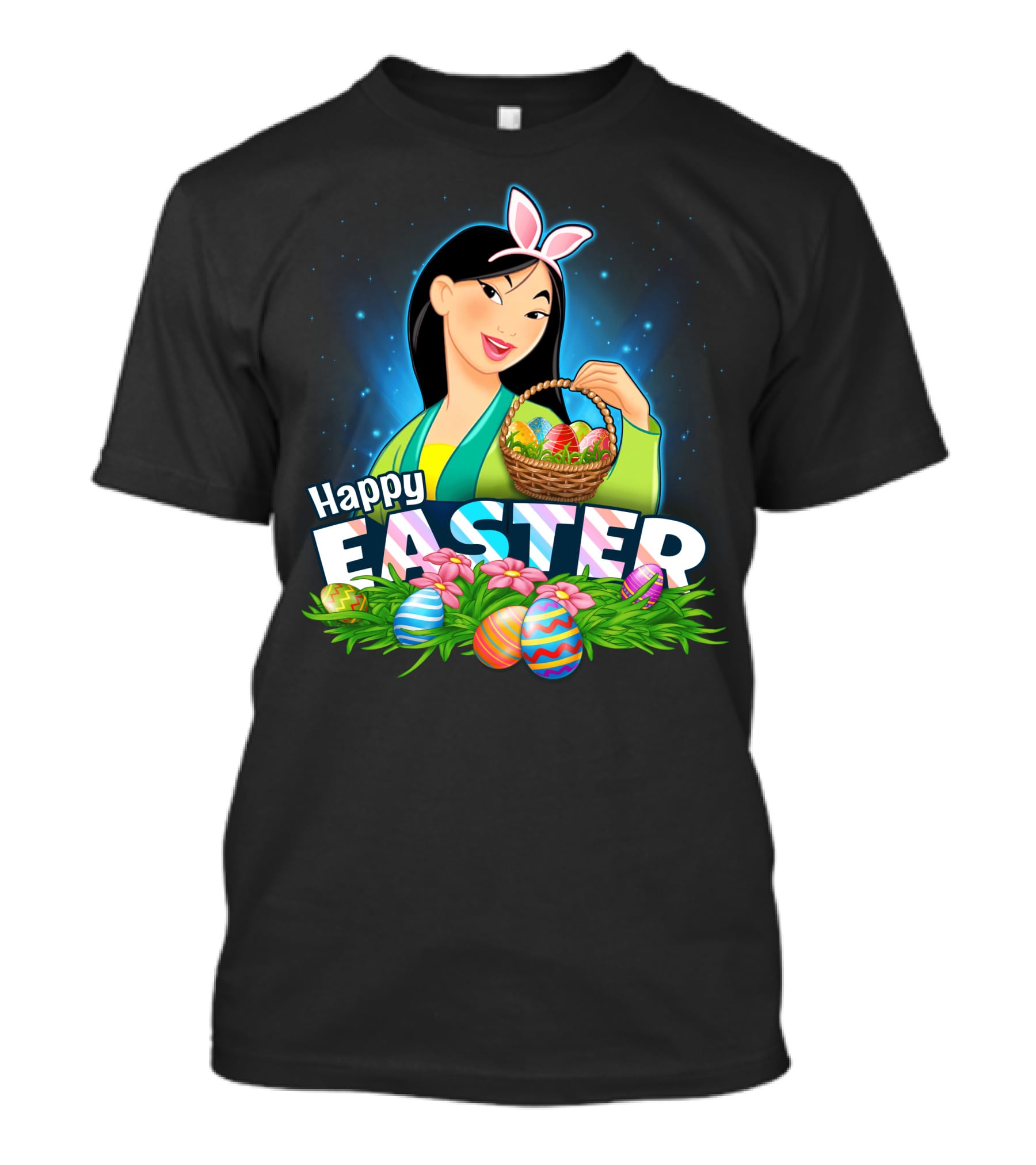 Happy Easter Mulan Holding Easter Basket With Eggs And Bunny Ears T-Shirt