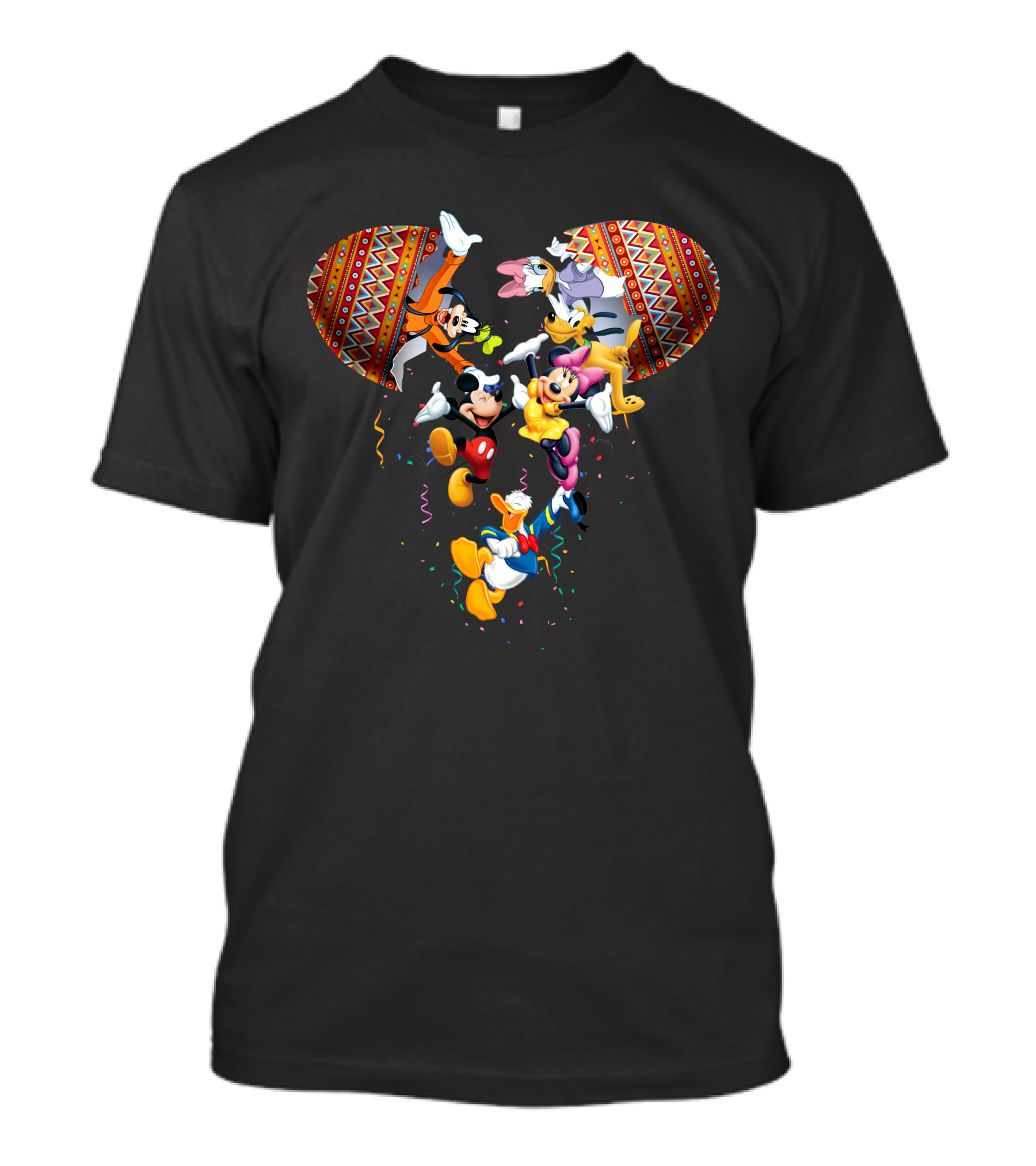 Mickey And Friends Colorful Celebration With Confetti And Patterns T-Shirt