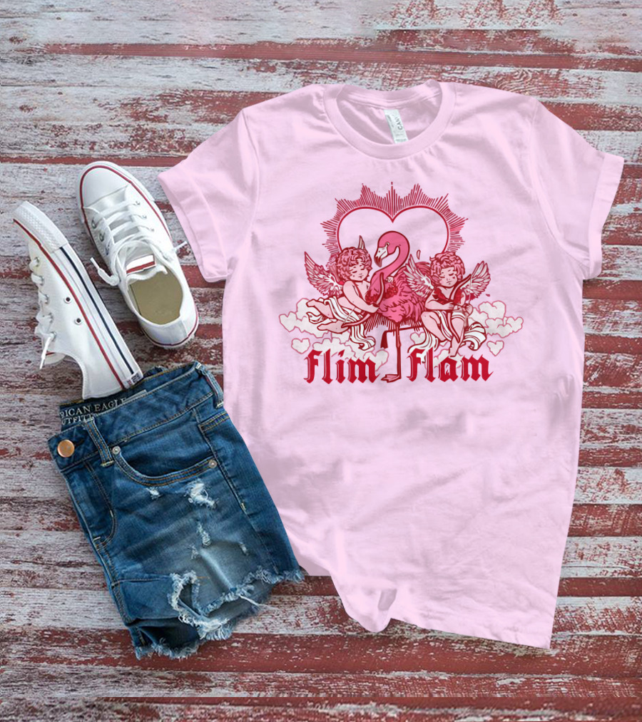 FLIM FLAM CHERUB LIGHT PINK HEART FLAMINGO T-Shirt