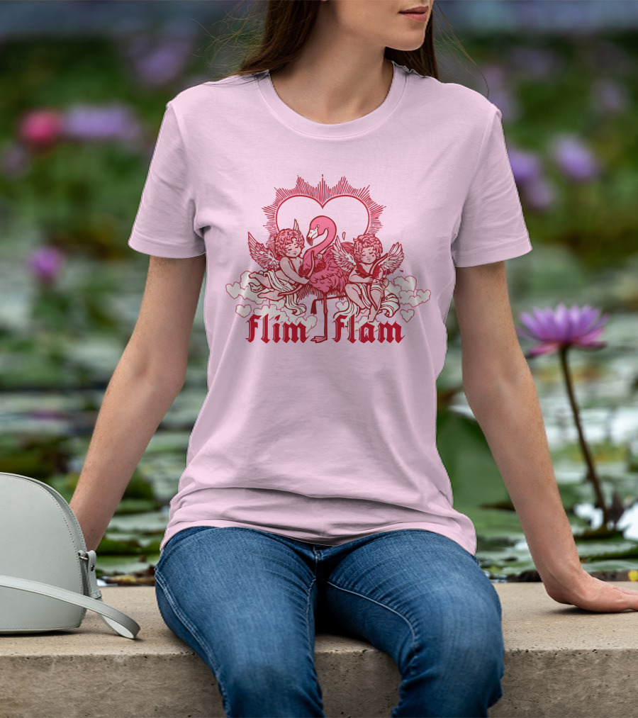 FLIM FLAM CHERUB LIGHT PINK HEART FLAMINGO T-Shirt