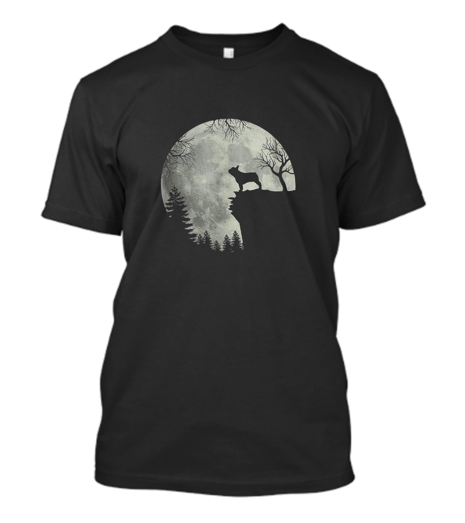 French Bulldog Silhouette Howling At Moon Halloween Scene T-Shirt