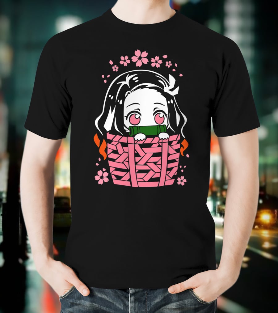 Nezuko Kamado Kimetsu No Yaiba Essentiel Cute Floral Basket T-Shirt